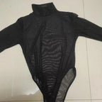 Body moulant noir à manches longues pour femmes