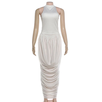 Robe Longue Fendue Femme – Sans Manches et Plissée