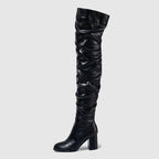 Cuissardes zippées en cuir plissé pour femmes