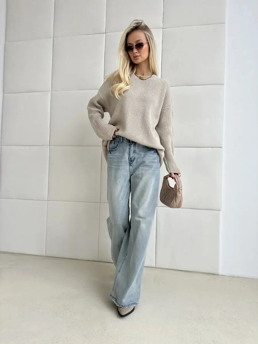 Pull basique tricoté col rond pour femmes