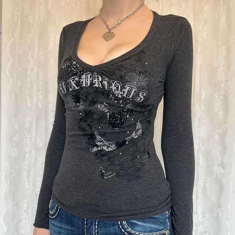 T-shirt court à manches longues pour femmes