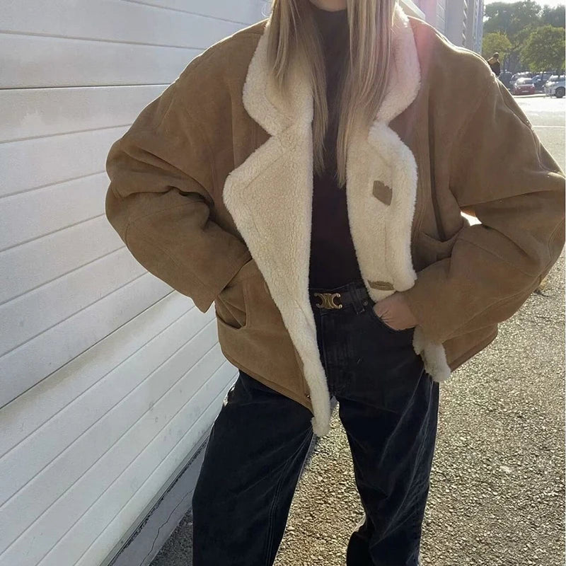 Veste Rétro Femme – Effet Laine d’Agneau et Patchwork