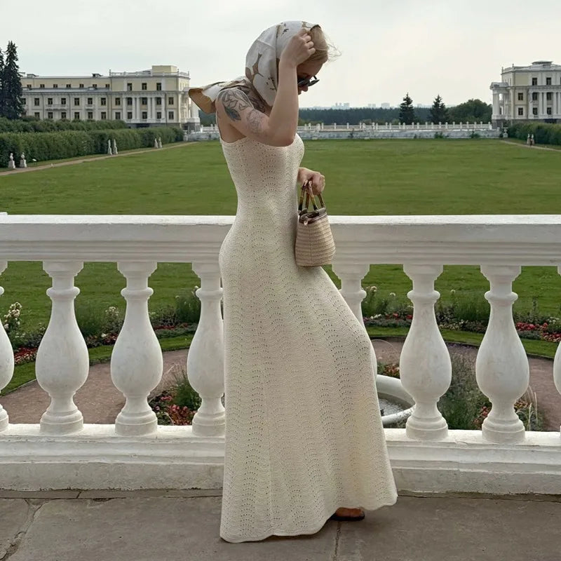 Robe maxi-débardeur ajourée en maille pour femmes
