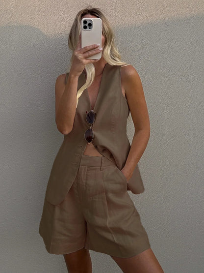 Ensemble Été Femme – Débardeur et Short en Coton et Lin