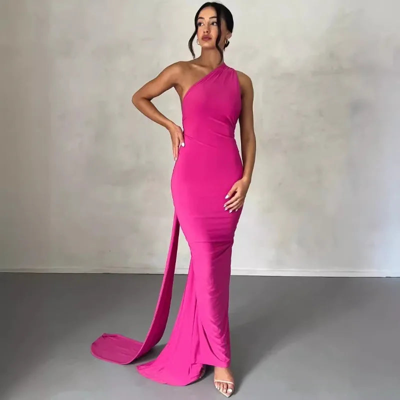 Robe longue sexy asymétrique à épaule unique pour femmes