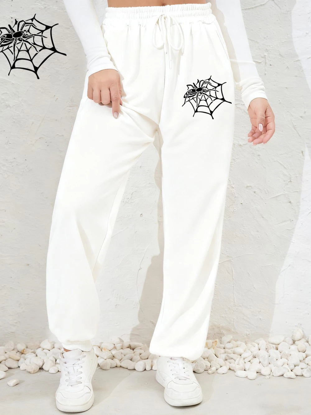 Pantalon de jogging imprimé araignées et toiles d'araignée pour femmes