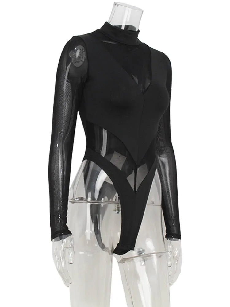 Body transparent à manches longues pour femmes