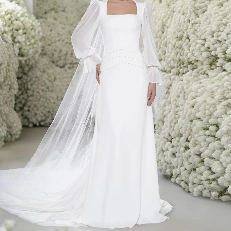 Robe de mariée blanche en mousseline de soie pour femmes