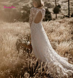 Robe de mariée bohème romantique à col en V et dos nu pour femmes
