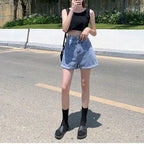 Short en jean denim taille haute pour femmes