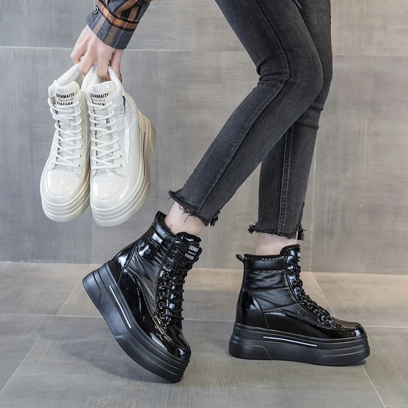Bottines de neige en cuir de vache véritable pour femme