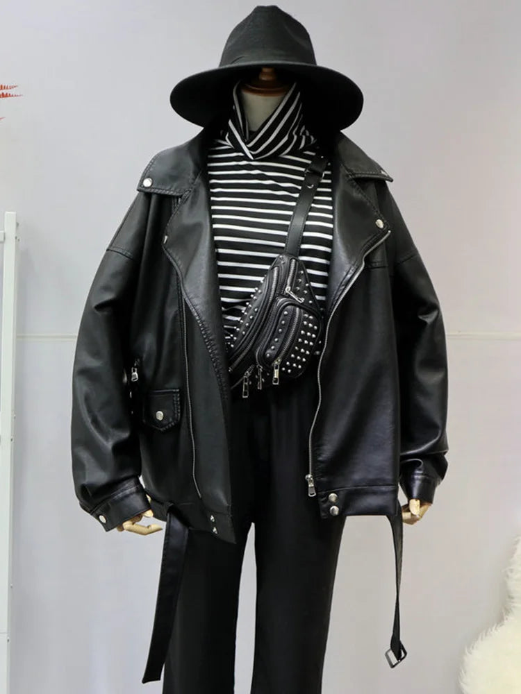 Blouson biker femme souple en simili cuir