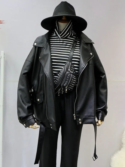 Blouson biker femme souple en simili cuir