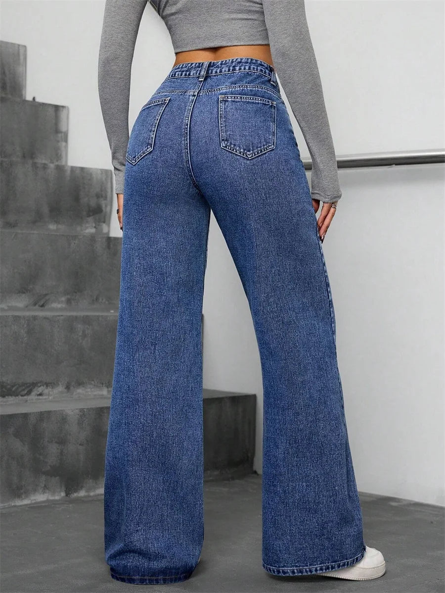 Pantalon droit en jean à perles pour femmes