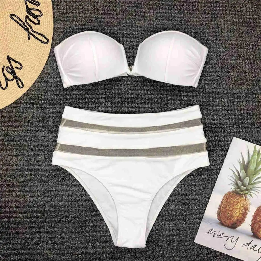 Maillot de bain deux pièces taille haute avec soutien-gorge pour femmes