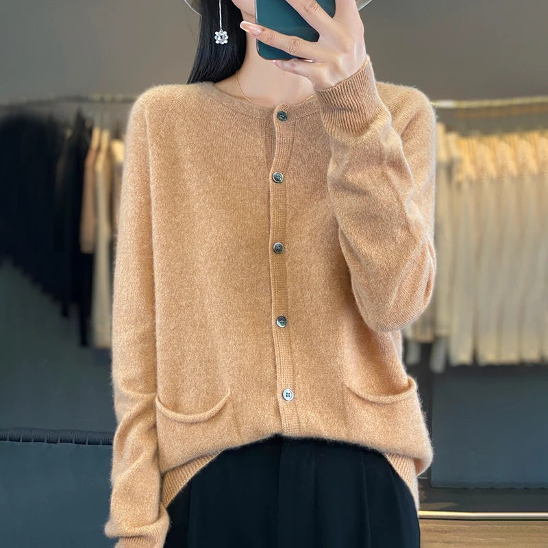 Cardigans à manches longues et col rond pour femmes