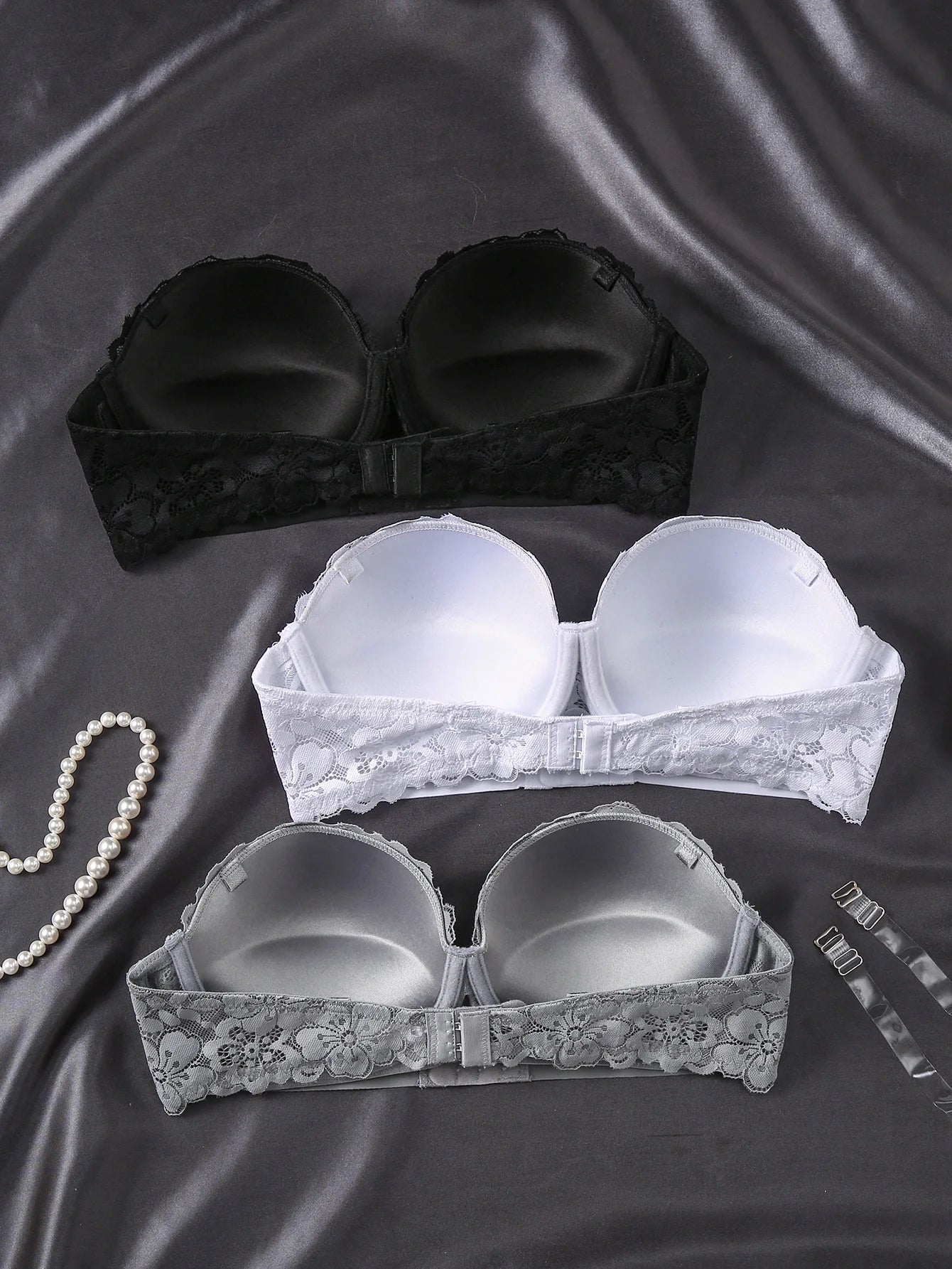 Soutien-gorge push-up multicolore sans bretelles en dentelle florale pour femmes