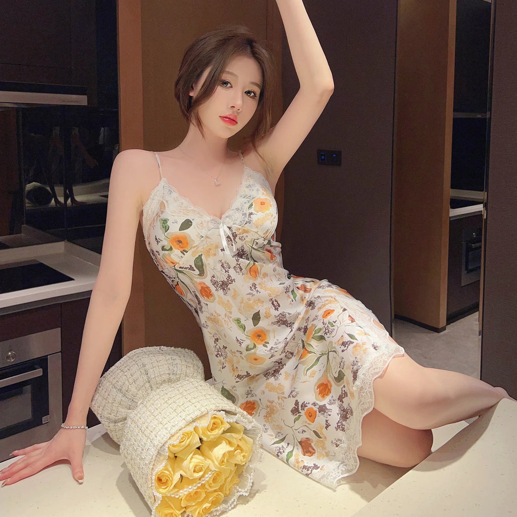 Chemise de nuit sexy à bretelles pour femmes