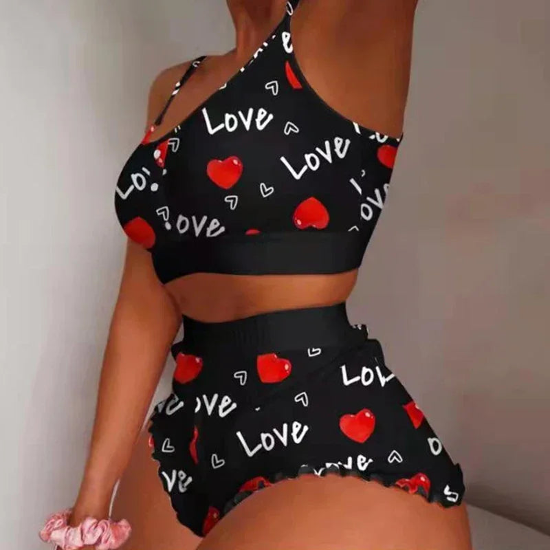 Pyjama Fraises Femme – Haut Court en Dentelle et Short