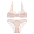 Ensemble soutien-gorge push-up en dentelle brodée de fleurs et culotte pour femmes