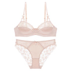 Ensemble soutien-gorge push-up en dentelle brodée de fleurs et culotte pour femmes