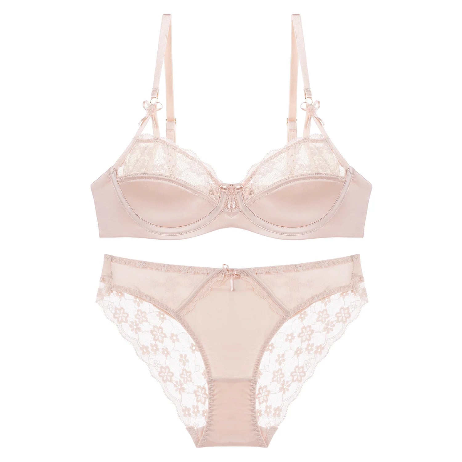 Ensemble soutien-gorge push-up en dentelle brodée de fleurs et culotte pour femmes