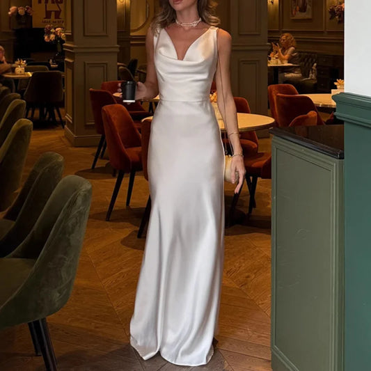 Robe de soirée femme longue moulante à col évasé