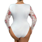 Body en dentelle grande taille transparent à manches longues sexy pour femmes
