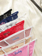 Ensemble de 7 pièces string sans trace en dentelle brodée avec lettres pour femmes