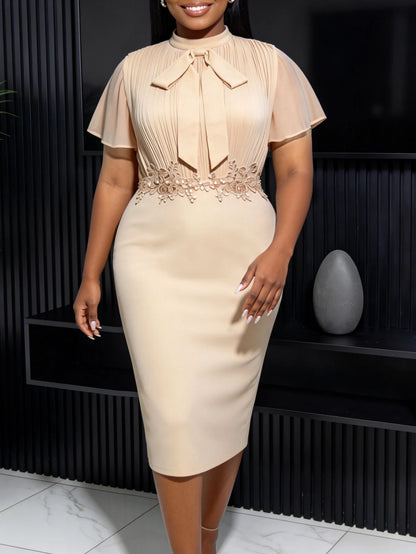 Robe Mousseline Femme – Col à Nœud Élégant