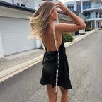 Robe mini dos nu en satin pour femmes