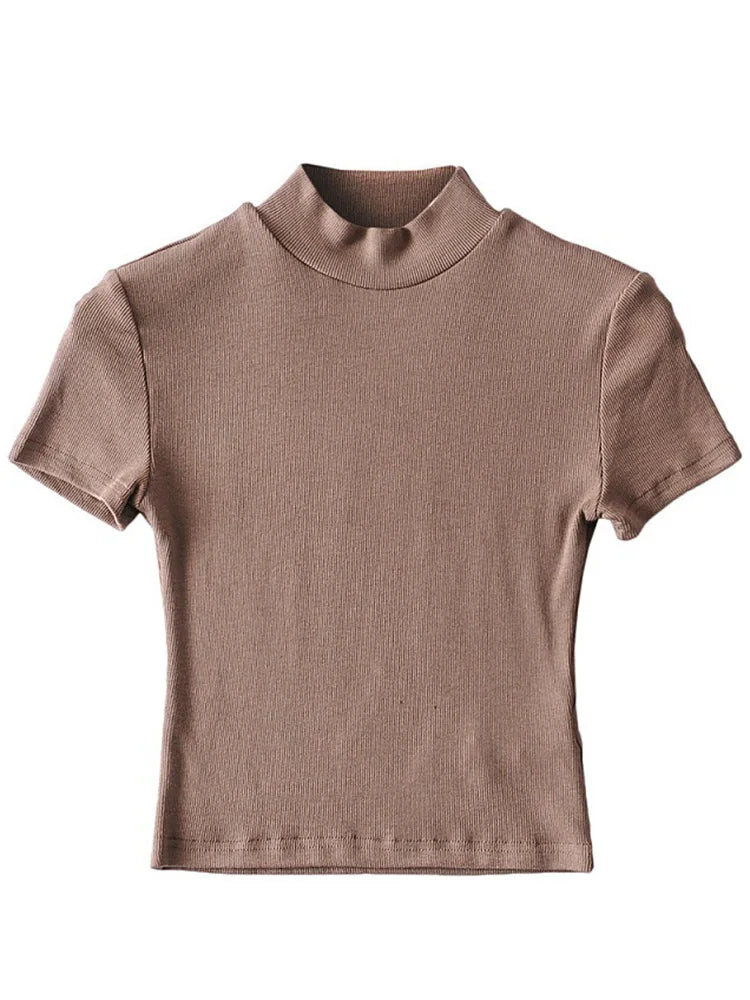 T-shirt côtelé à manches courtes pour femmes