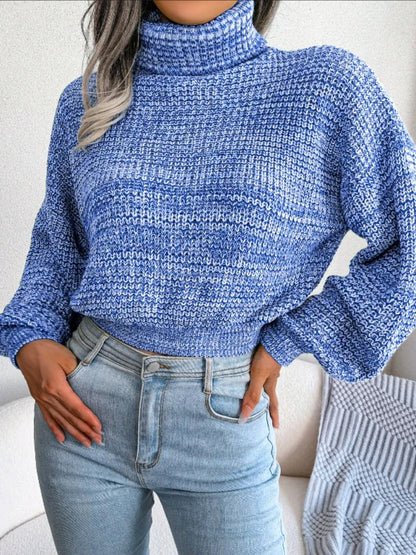 Pull Côtelé Femme – Col Roulé et Manches Lanterne