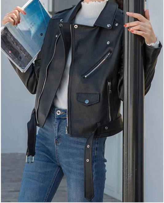 Veste motard femme en simili cuir