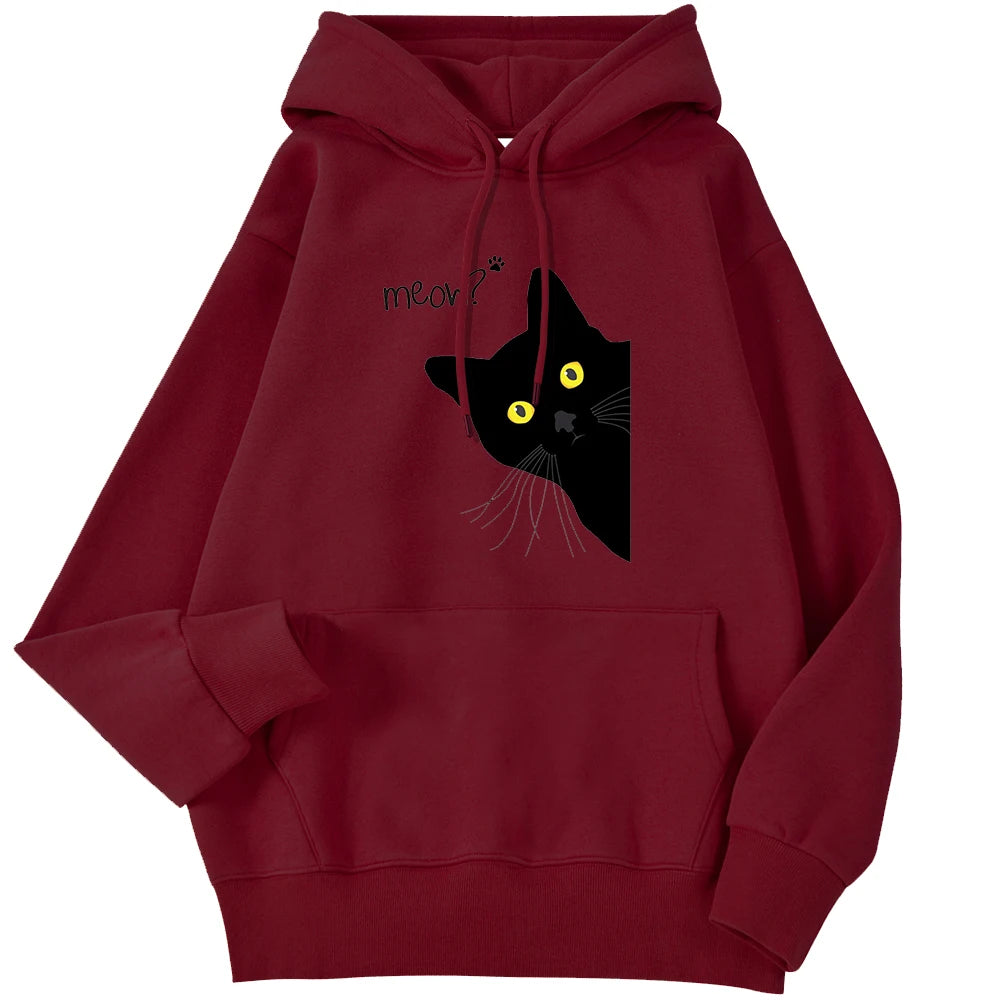 Sweat à capuche imprimé chat noir Meow pour femmes