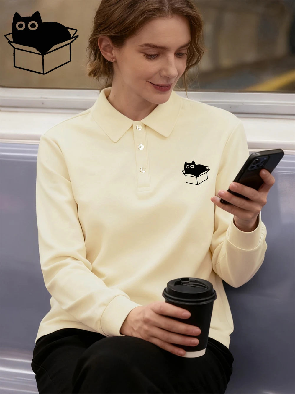 Chemise imprimé chat noir pour femmes