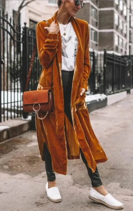 Veste longue en velours pour femmes