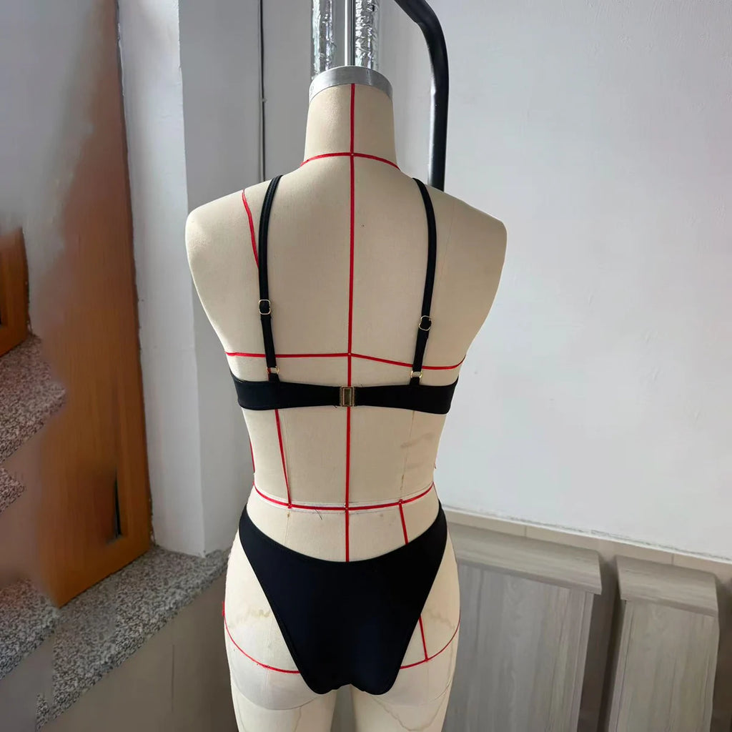 Maillot de bain 3 pièces  push-up et jupe pour femmes