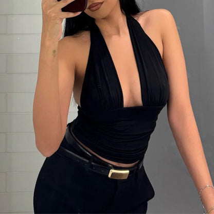 Débardeur Court Dos Nu Femme – Col Licou et Laçage