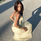 Robe longue moulante à bretelles spaghetti dos nu en maille pour femmes