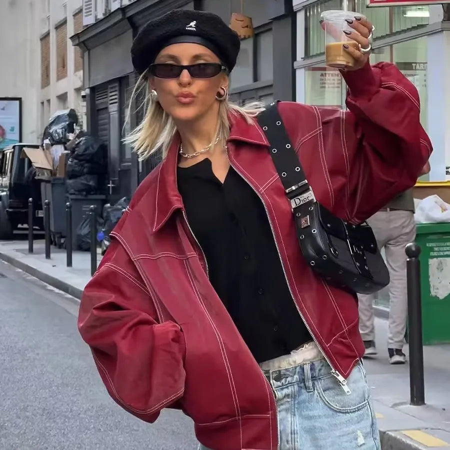 Veste en cuir PU pour femmes
