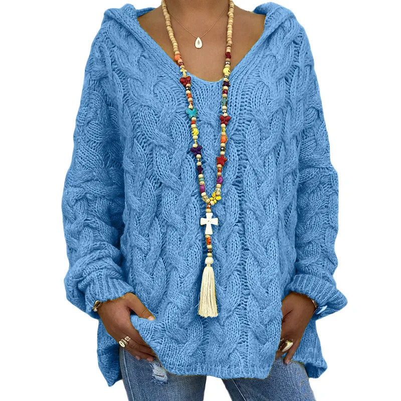 Pull torsadé tricoté de couleur pure pour femmes