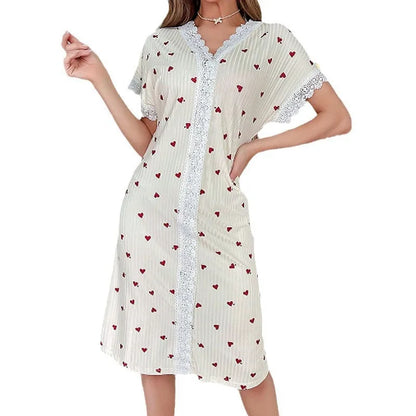 Chemise de Nuit Fluide Femme – Imprimée à Manches Courtes