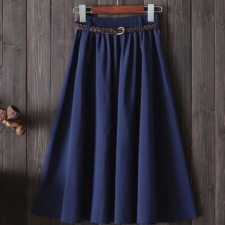 Jupe mi-longue plissée avec ceinture pour femmes