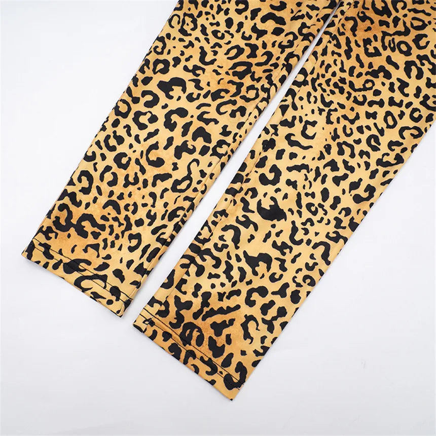 Ensemble 2 pièces imprimé léopard sauvage débardeur sans bretelles + Leggings assortis pour femmes