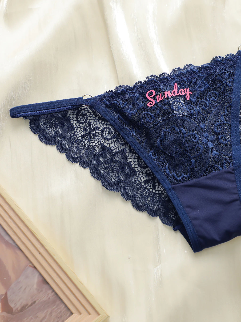 Ensemble de 7 pièces string sans trace en dentelle brodée avec lettres pour femmes