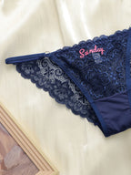 Ensemble de 7 pièces string sans trace en dentelle brodée avec lettres pour femmes