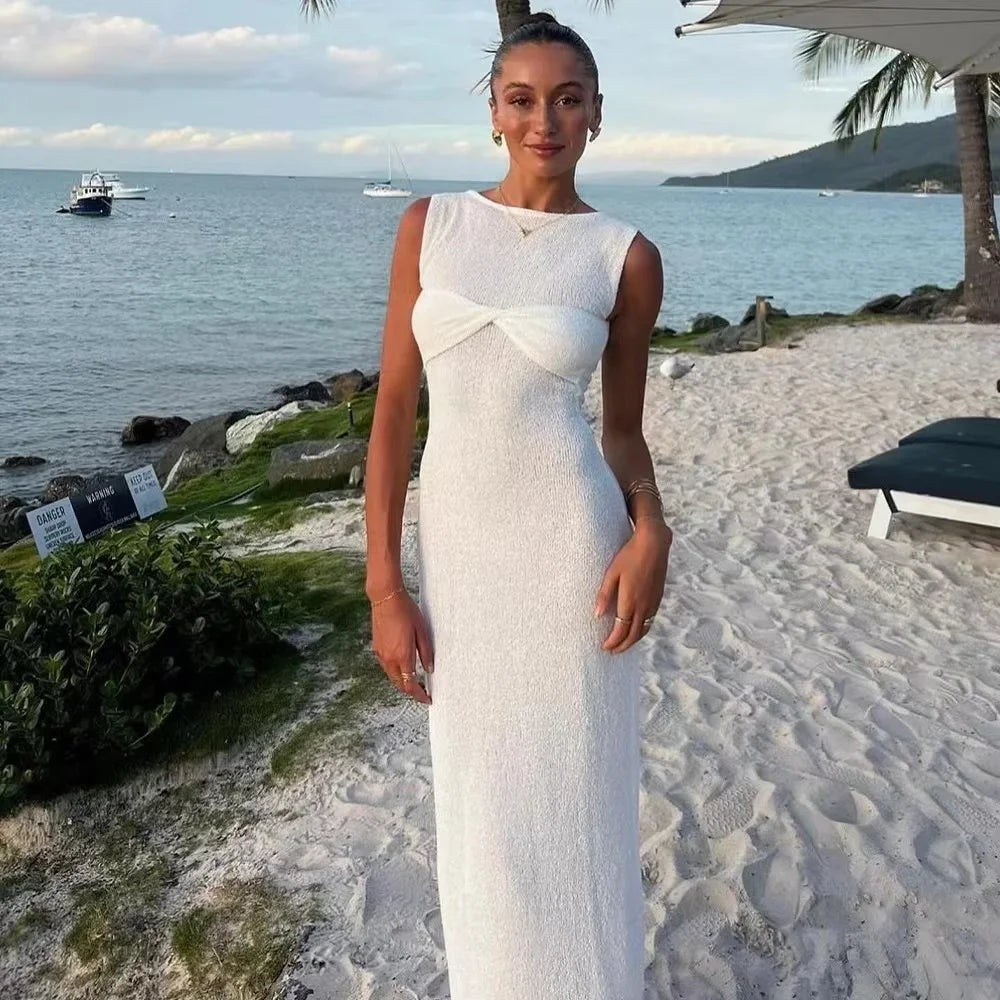 Robe maxi froncée à col Rond pour femmes