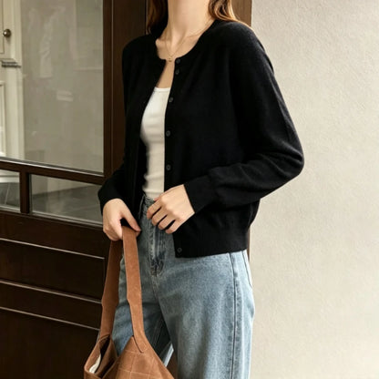 Cardigan Court en Maille Femme – Coupe Ample et Unie