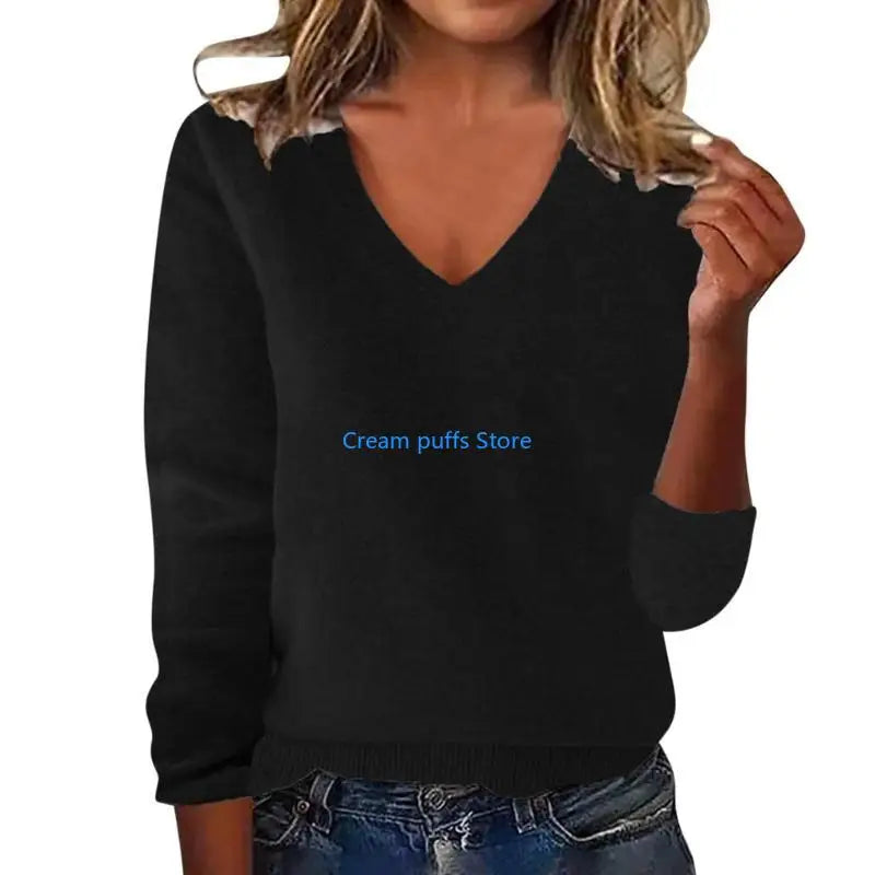 Pull en tricot côtelé doux à col en V pour femmes